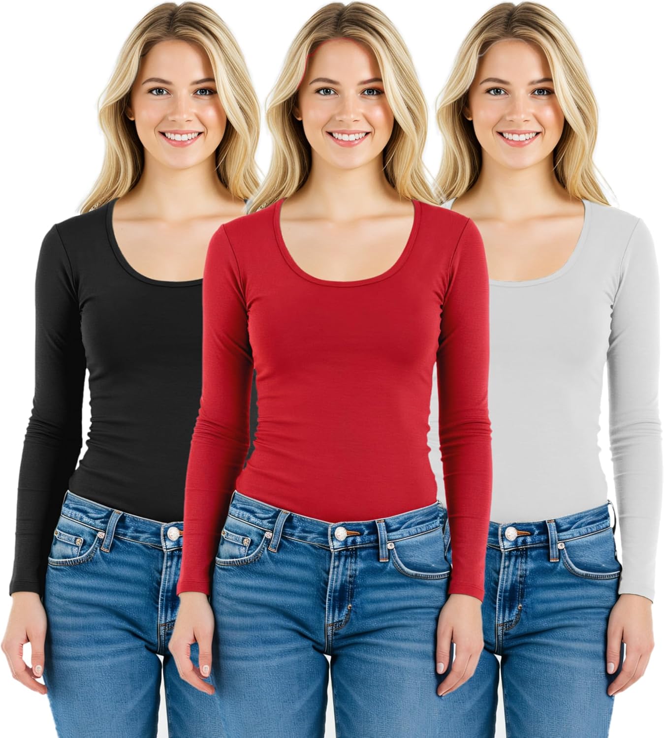 Emmalise Women's Basic Athletic Fit Long Sleeve Tee for Comfort