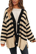Women's Oversized Striped Button Down Cardigan Sweater - Chunky Knit