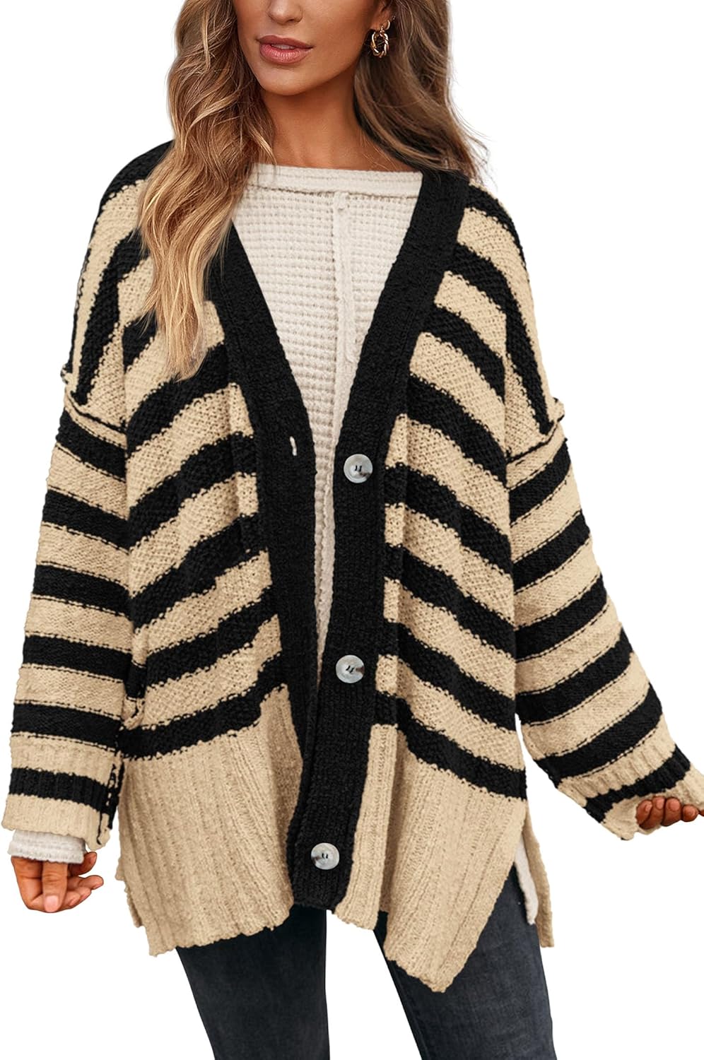 PRETTYGARDEN Women's Winter Striped Cardigan for Chic Style