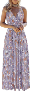 Womens Summer Deep V Neck Floral Adjustable Spaghetti Strap Beach Maxi