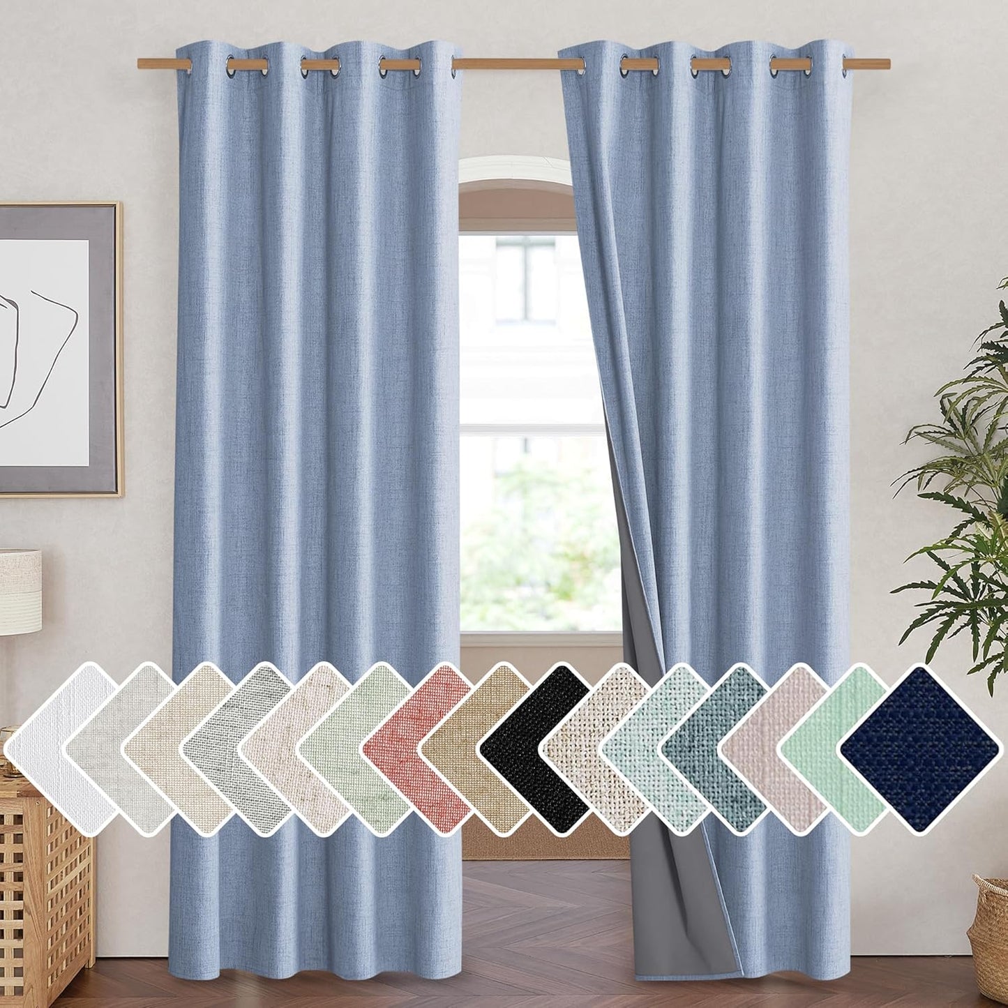 NICETOWN Stone Blue Vintage Linen Blackout Curtains for Home