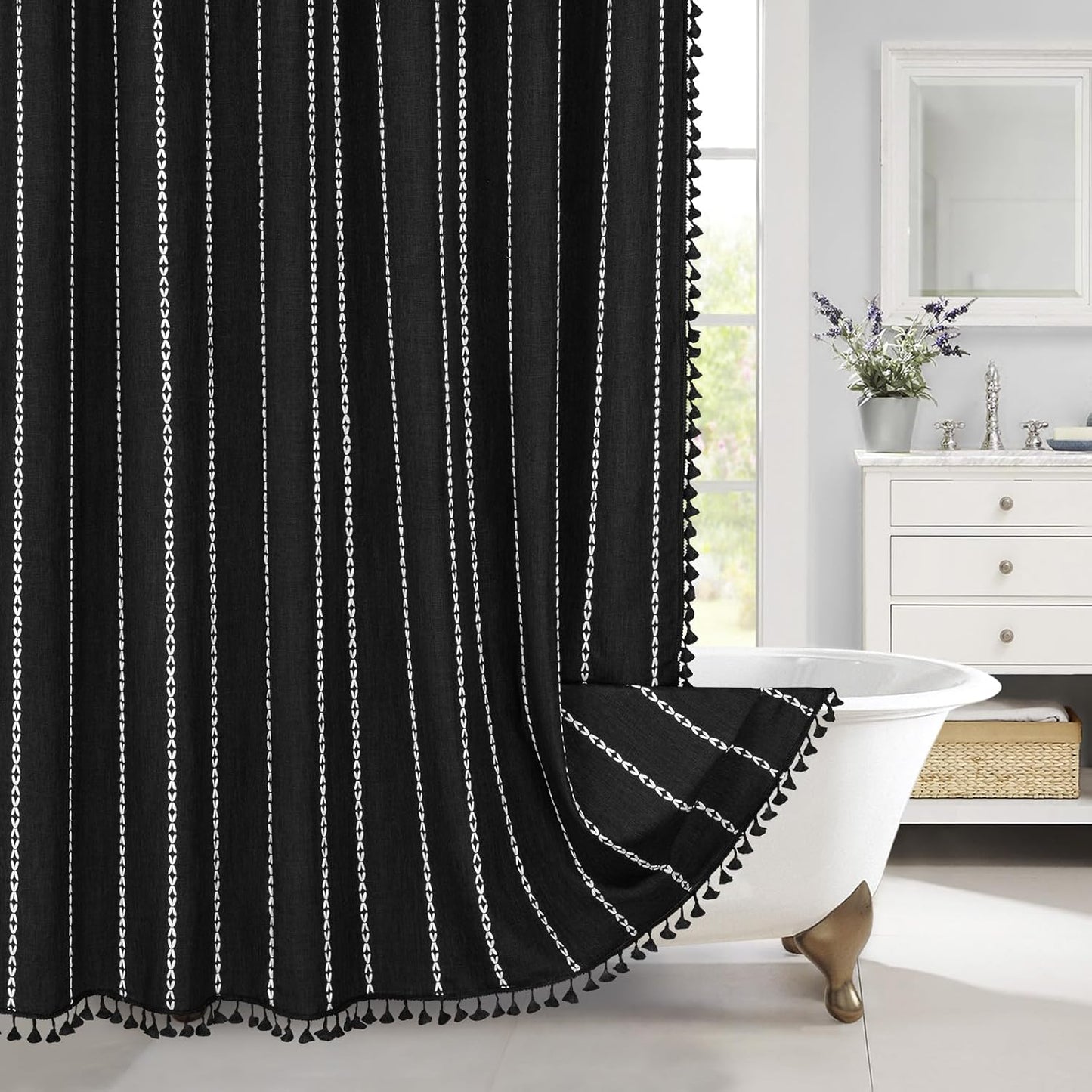 MitoVilla Boho Long Shower Curtain for Chic Cottagecore Decor