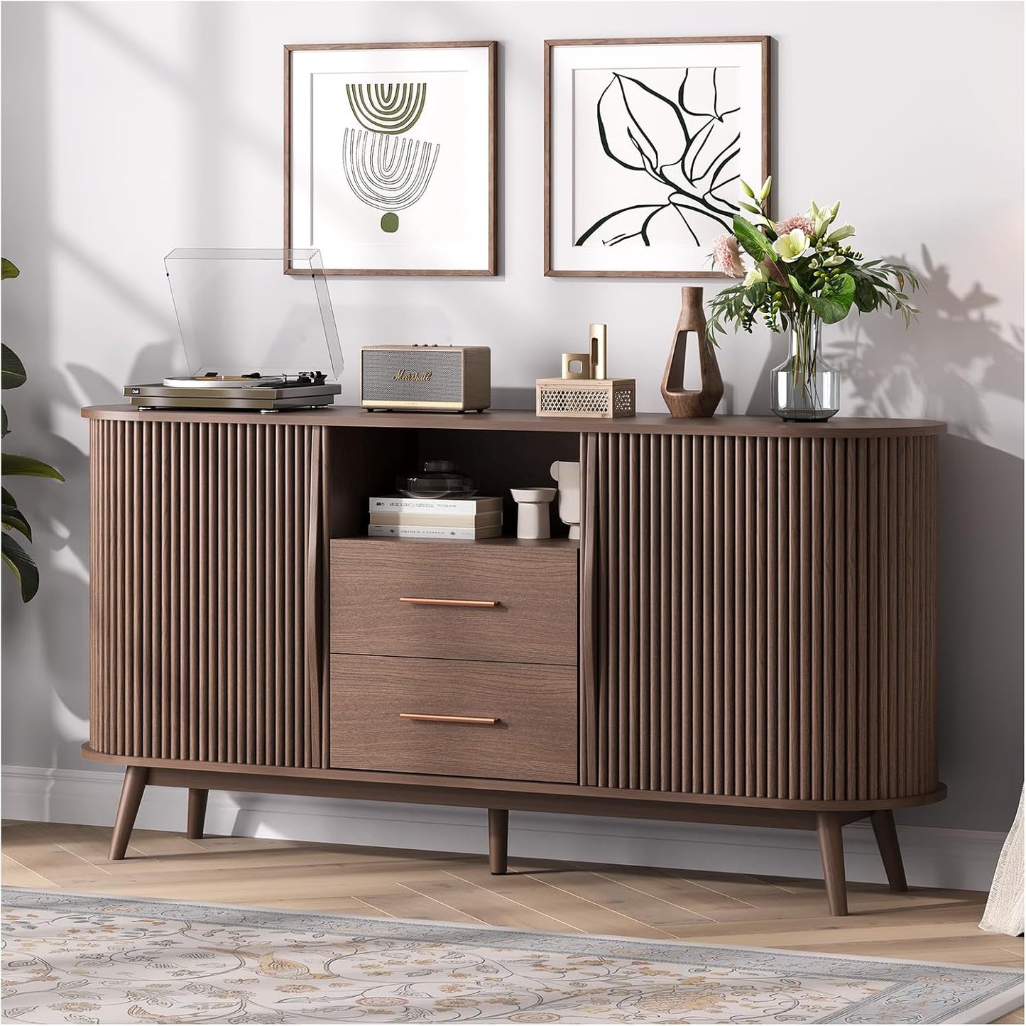 63in Storage Cabinet with Doors for Living Room and Kitchen