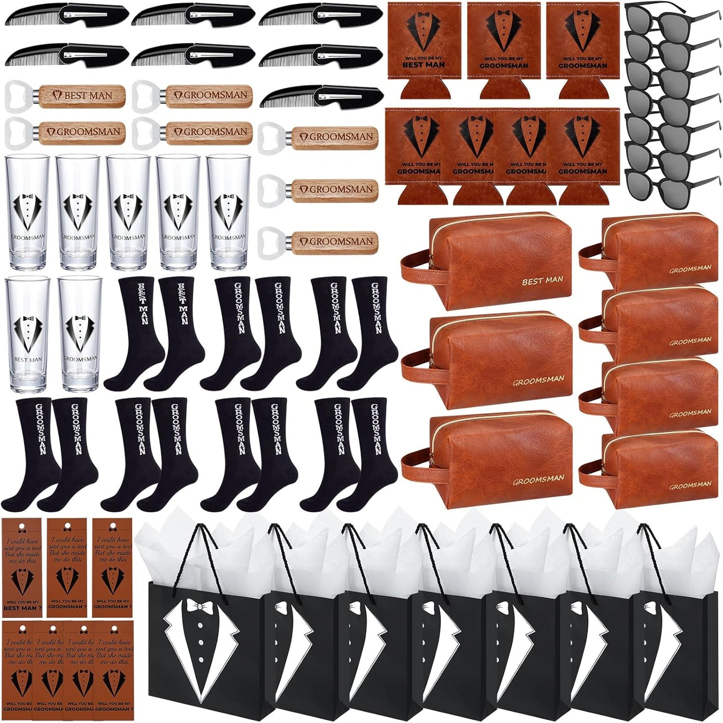 70Pcs Groomsmen Gifts Set with Shot Glasses and More
