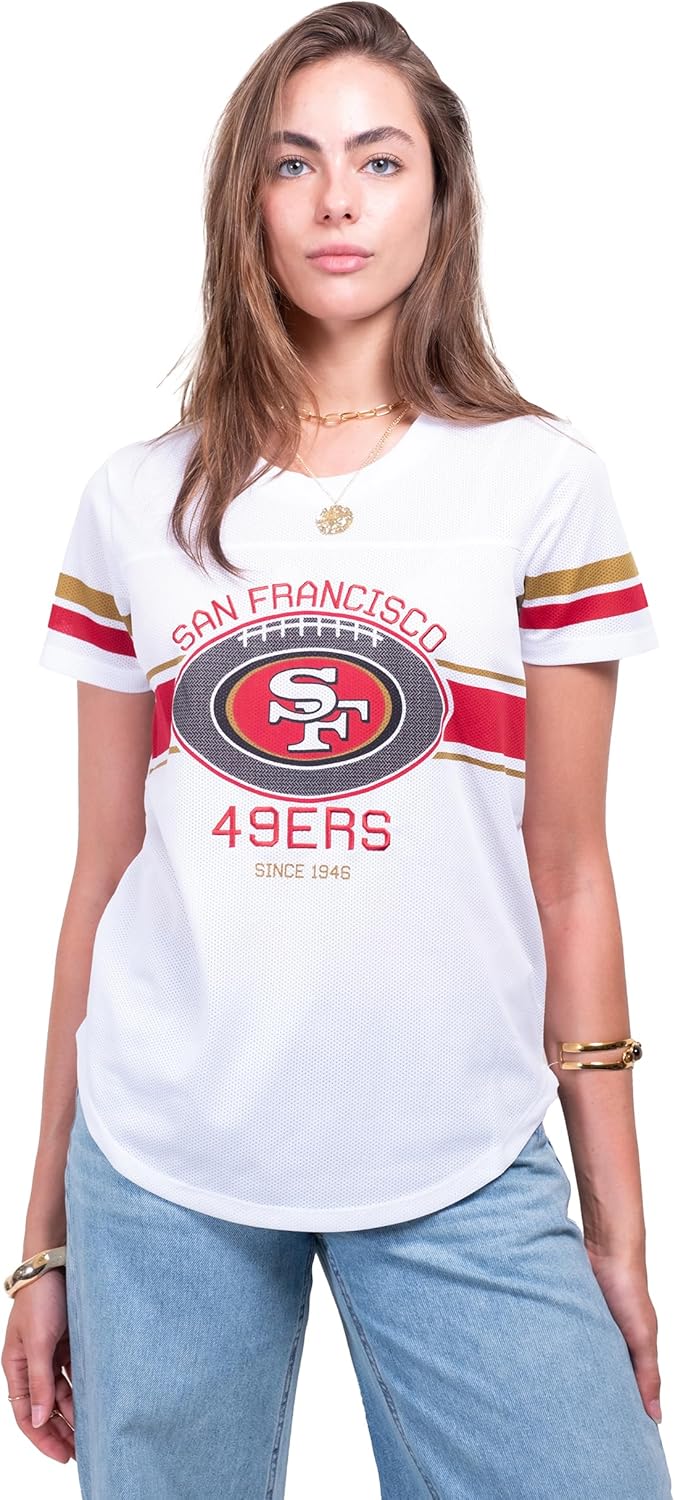 Ultra Game Women's NFL Official Soft Mesh Varsity Stripe T-Shirt