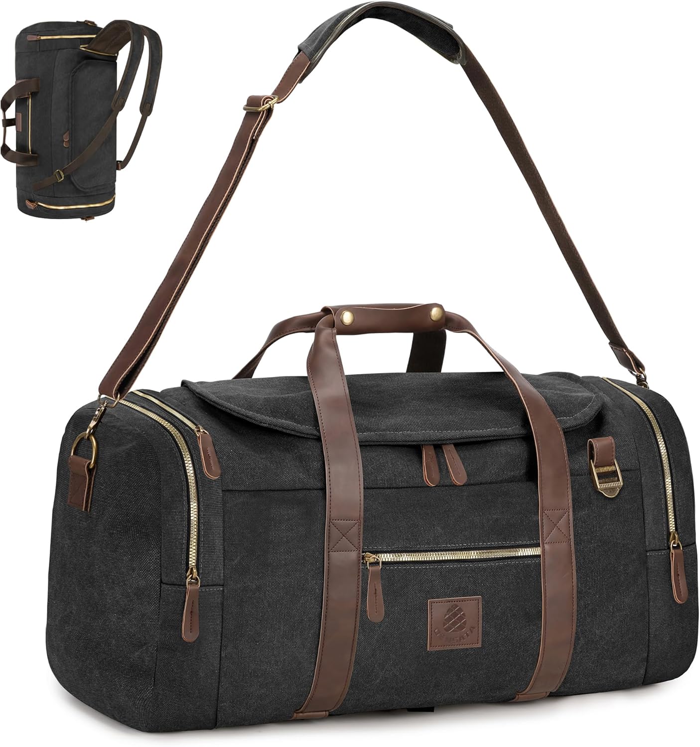 Vintage Leather Duffle: 50L Multifunctional Overnight Bag