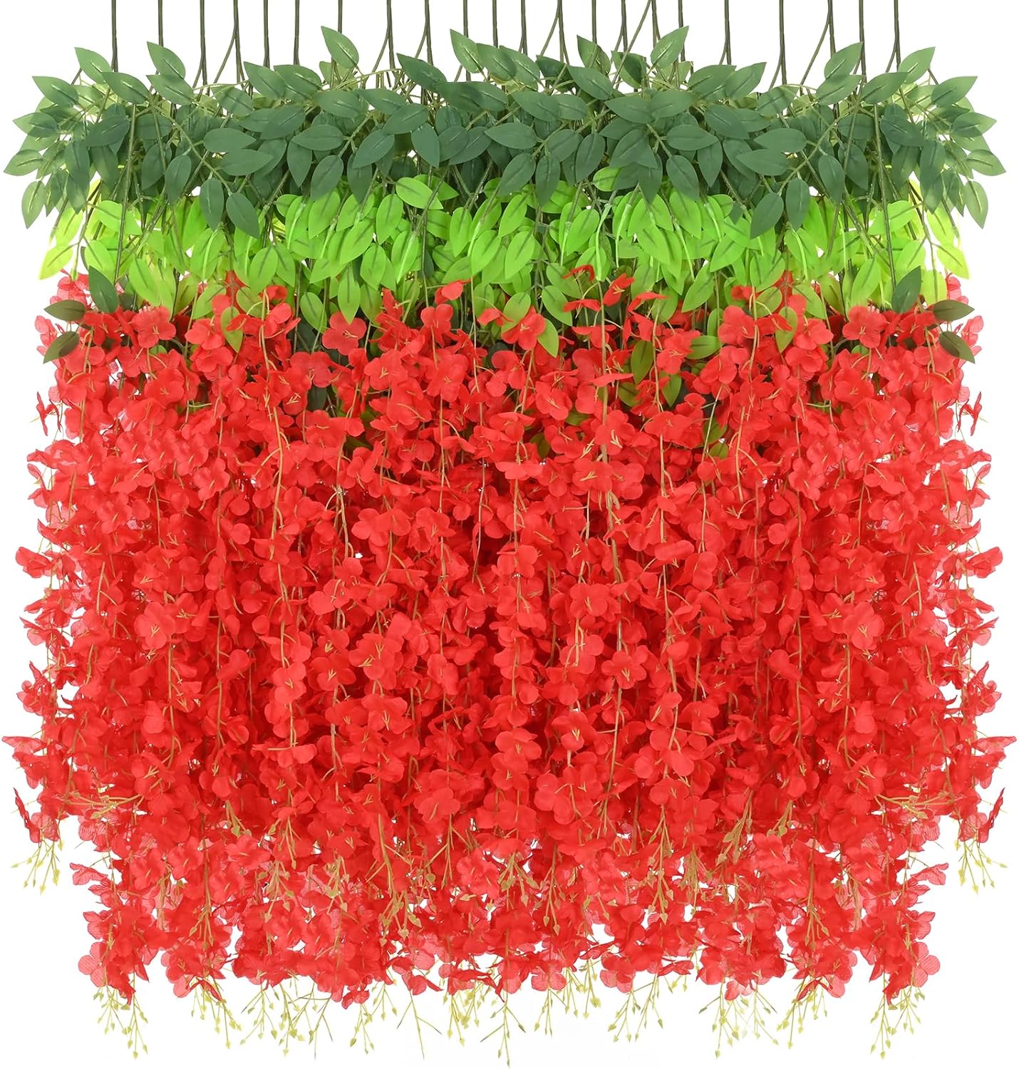 36Pcs Red Fake Wisteria Hanging Flowers for Stunning Decor