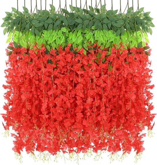36Pcs Red Fake Wisteria Hanging Flowers for Stunning Decor