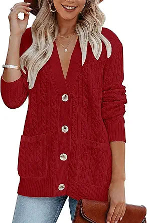 MEROKEETY Women's Long Sleeve Cable Knit Cardigan Sweater Coat