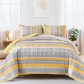 WONGS BEDDING Boho Quilt Set Queen Size - Yellow Bohemian 3 Piece Set