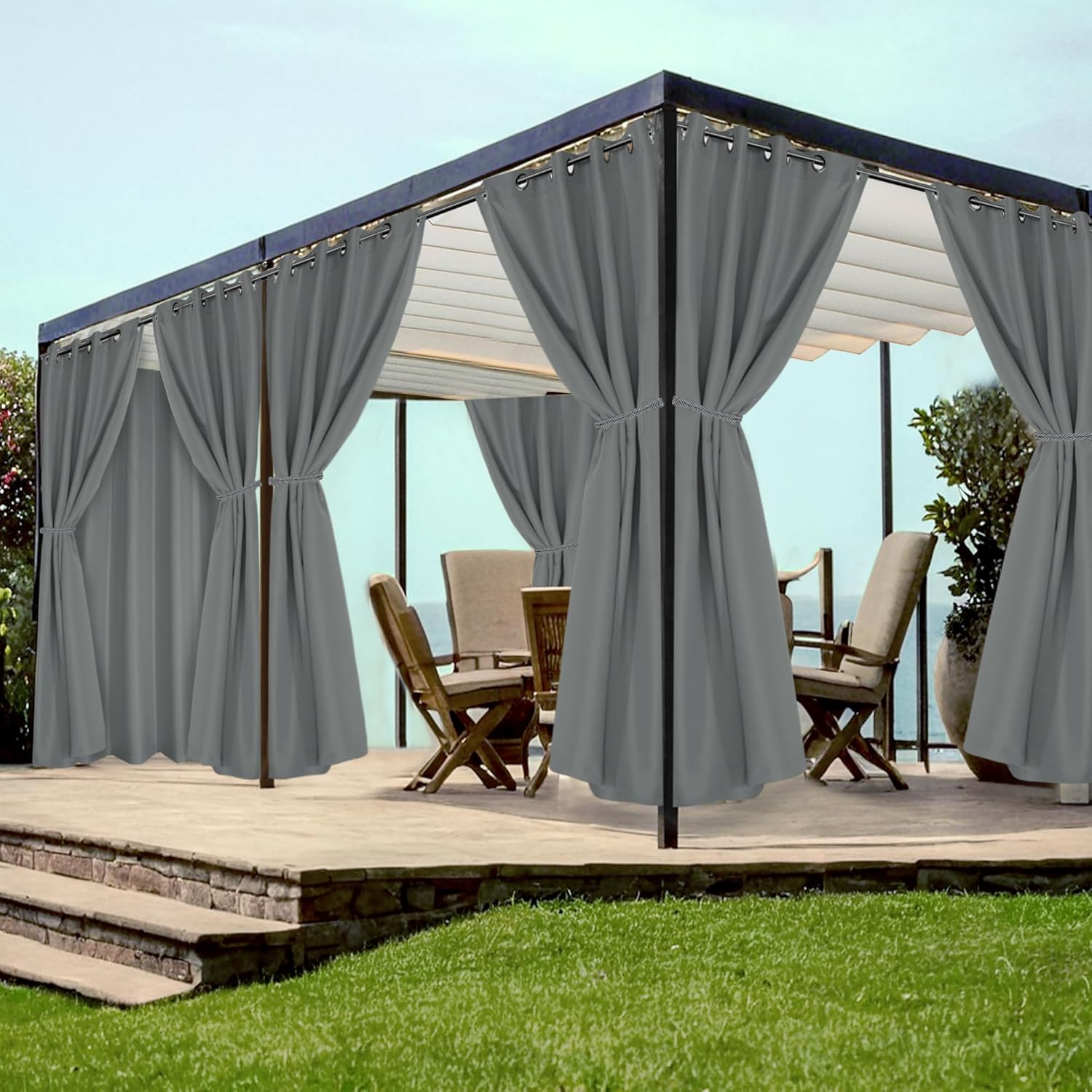 Grommet Top Outdoor Curtains for Patio Waterproof 8 Pcs Set