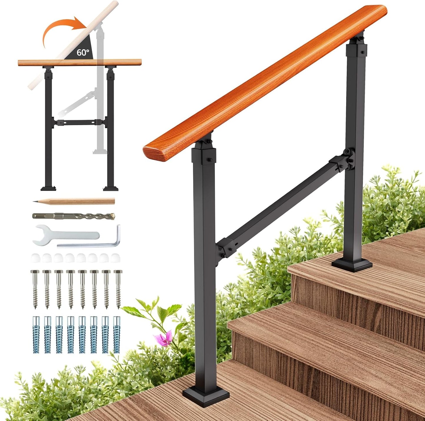 Outdoor Stair Handrail Kit for 1-3 Steps, Modern Design