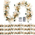 Prelit Poinsettia Christmas Garland with Lights for Decor