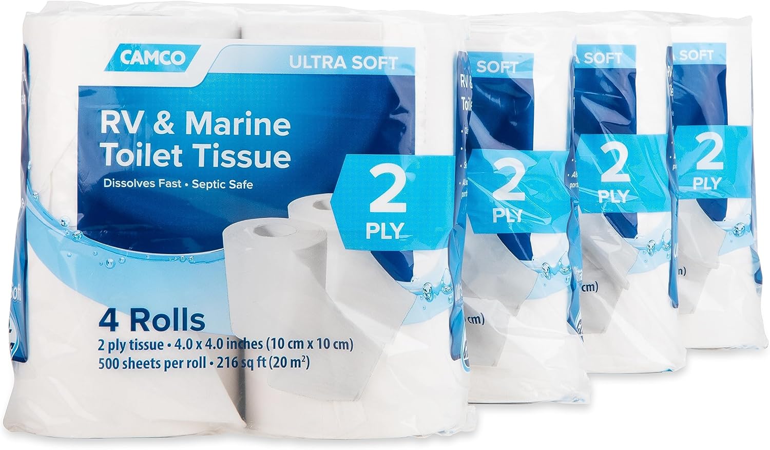Camco RV Toilet Paper - Quick Dissolve 2-Ply - Septic Safe - 16 Rolls