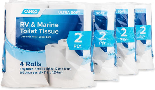 Camco RV Toilet Paper - Quick Dissolve 2-Ply - Septic Safe - 16 Rolls