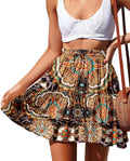 Women's Boho Floral Mini Skirt High Waist Drawstring - Summer Tiered