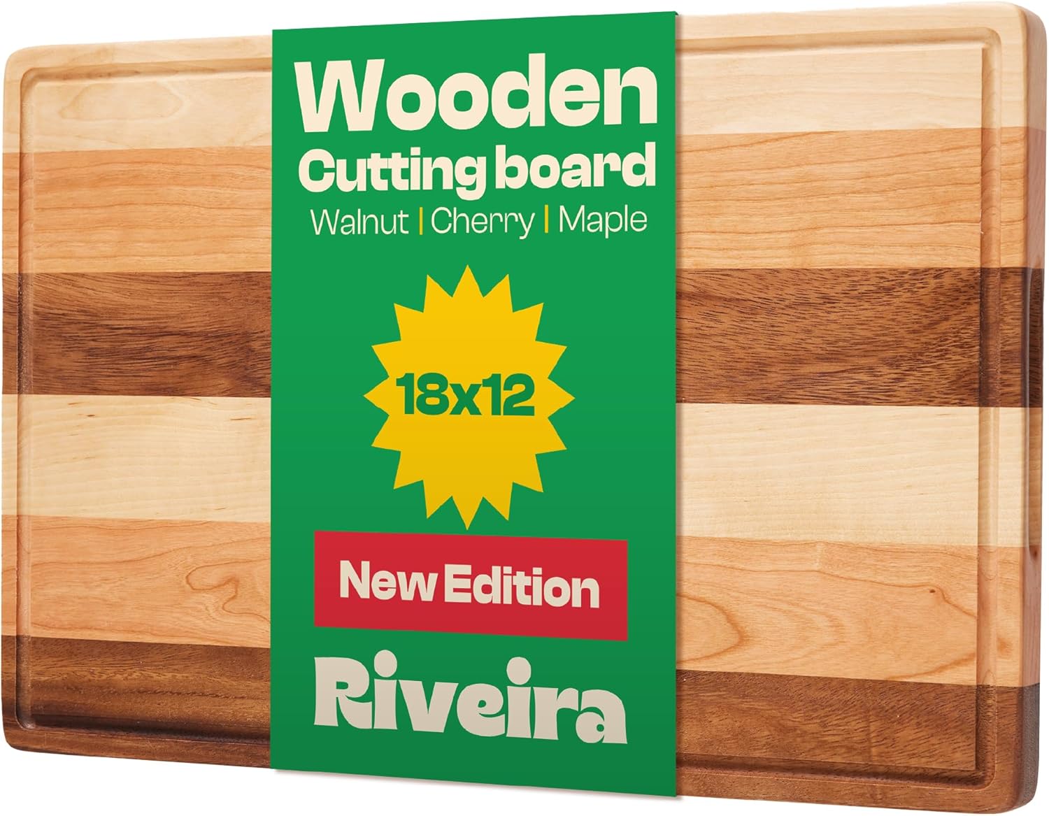 Riveira Walnut Cherry Maple Wood Cutting Board with Juice Grooves