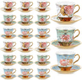 Set of 18 Floral Porcelain Tea Cups and Saucers for Parties
