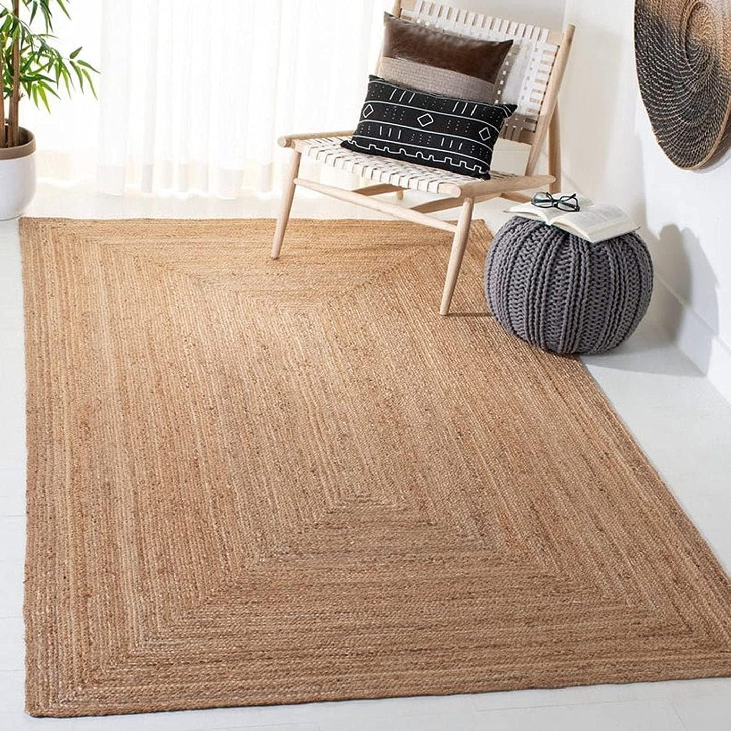 Handwoven Jute Area Rug - 3x5 Feet Natural Yarn for Home