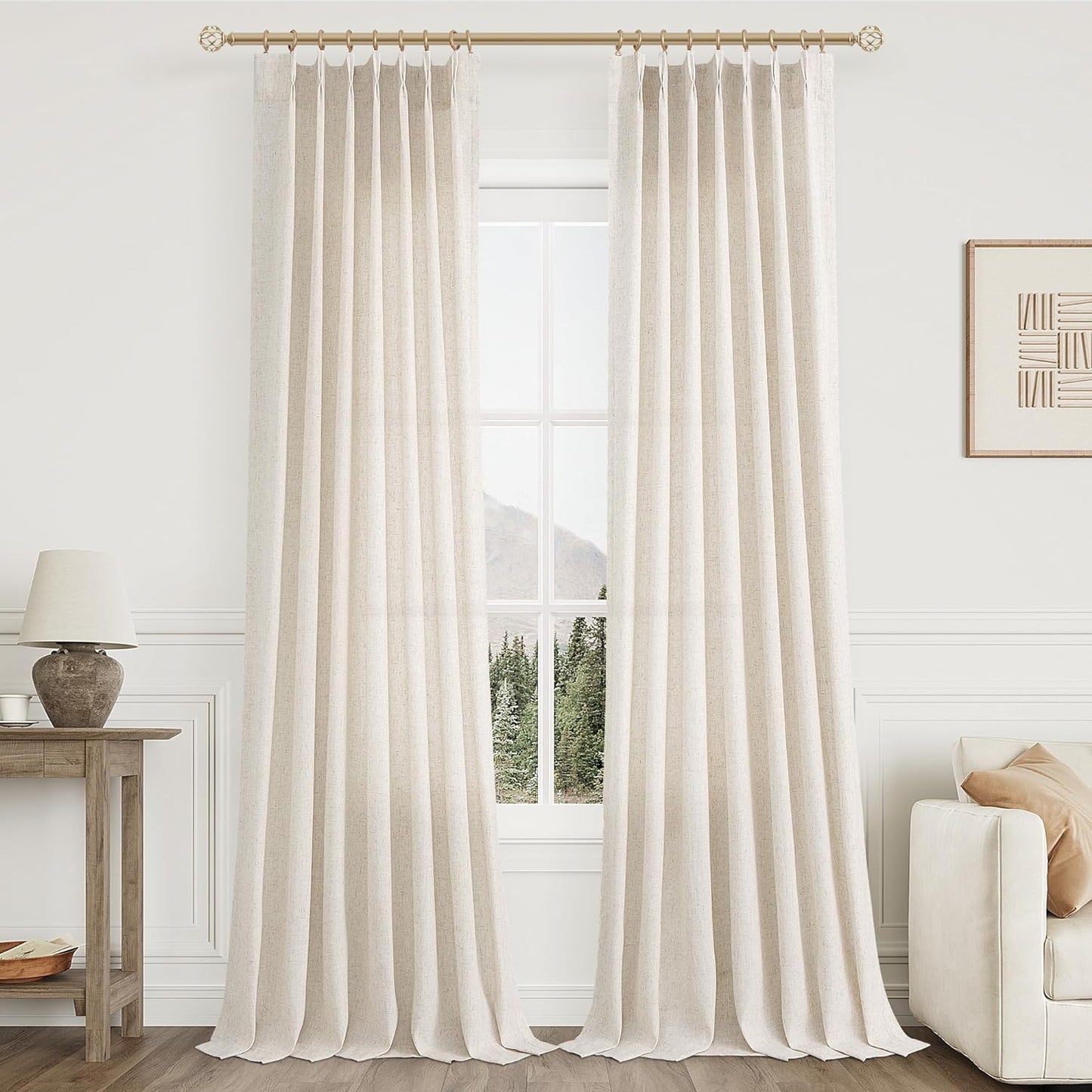 Pinch Pleated Linen Curtains 108 Inches Long for Living Room