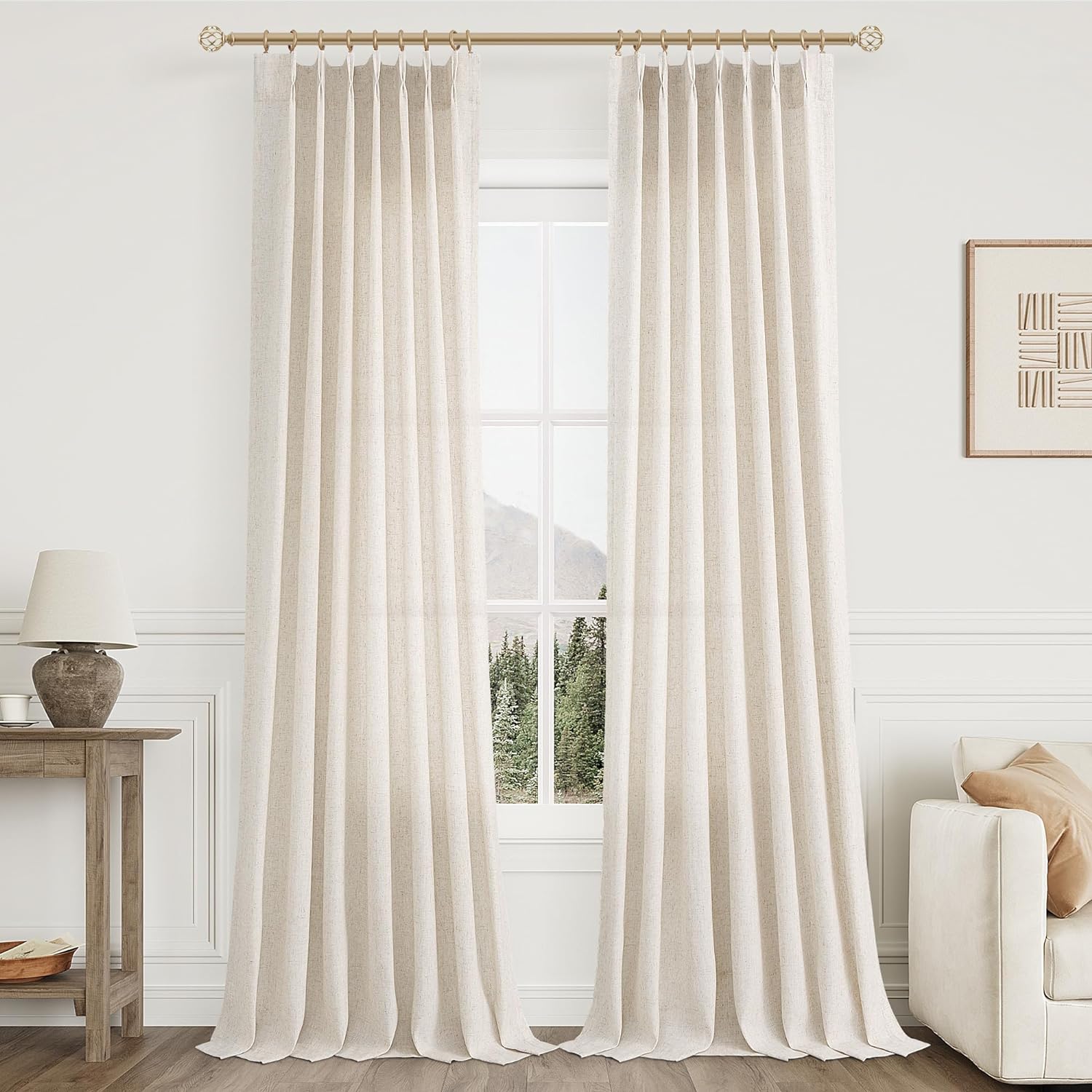 Pinch Pleated Linen Curtains 108 Inches Long for Living Room