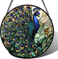 Stained Glass Window Hanging Blue Green Peacock Suncatcher - Brighten