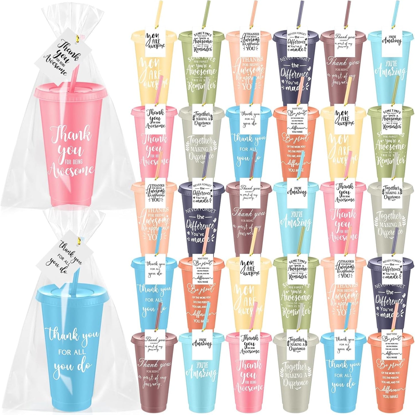 Skylety 30 Sets Thank You Cups with Lids and Straws for Gifts