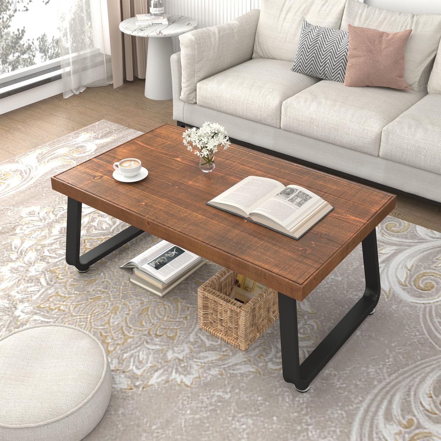Rustic Industrial Coffee Table, Real Wood, 39 in