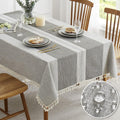 Embroidered Rectangle Tablecloth 55 x 120 in - Spillproof Rustic Linen