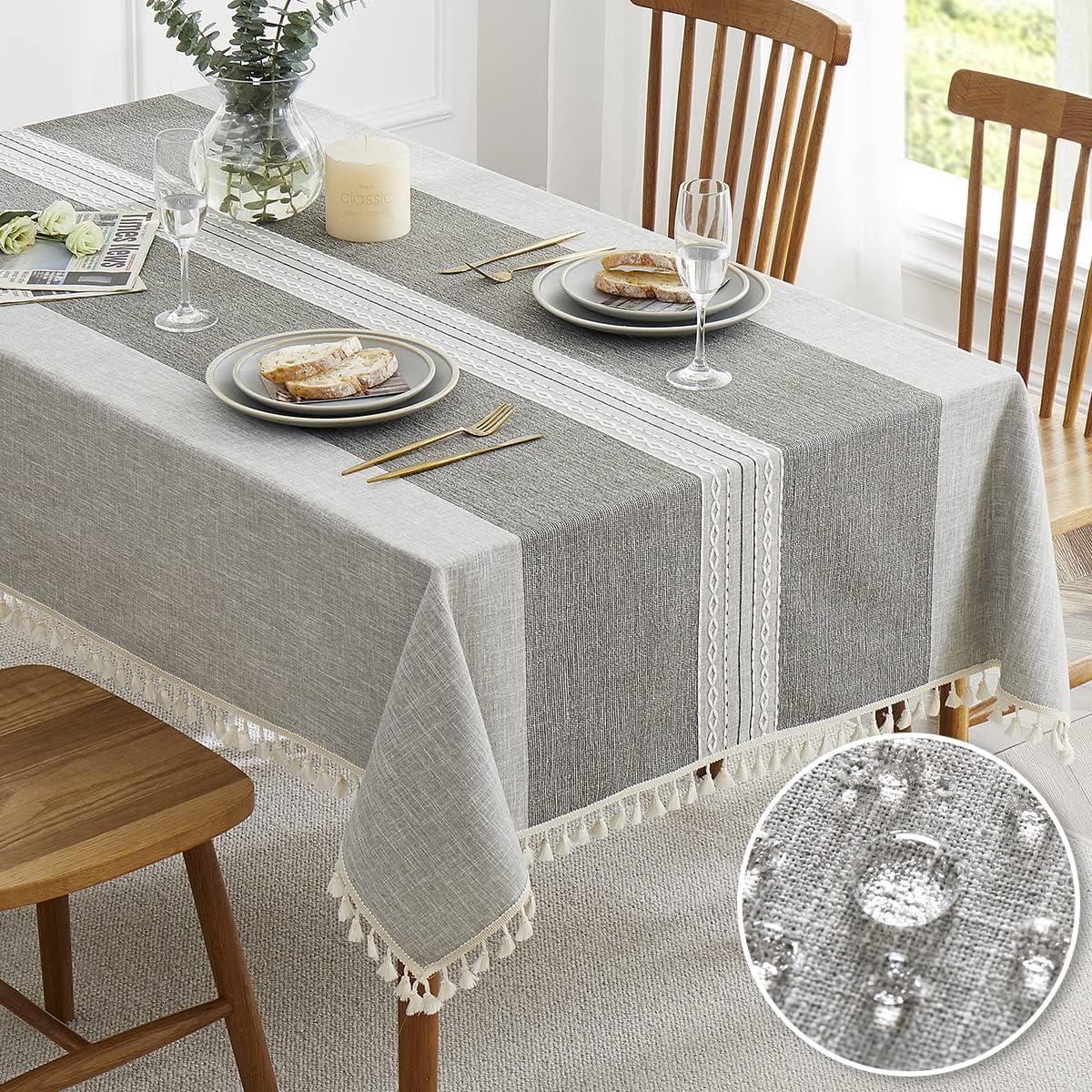 QIANQUHUI Embroidered Tablecloth for Dining Table, 55x120 in