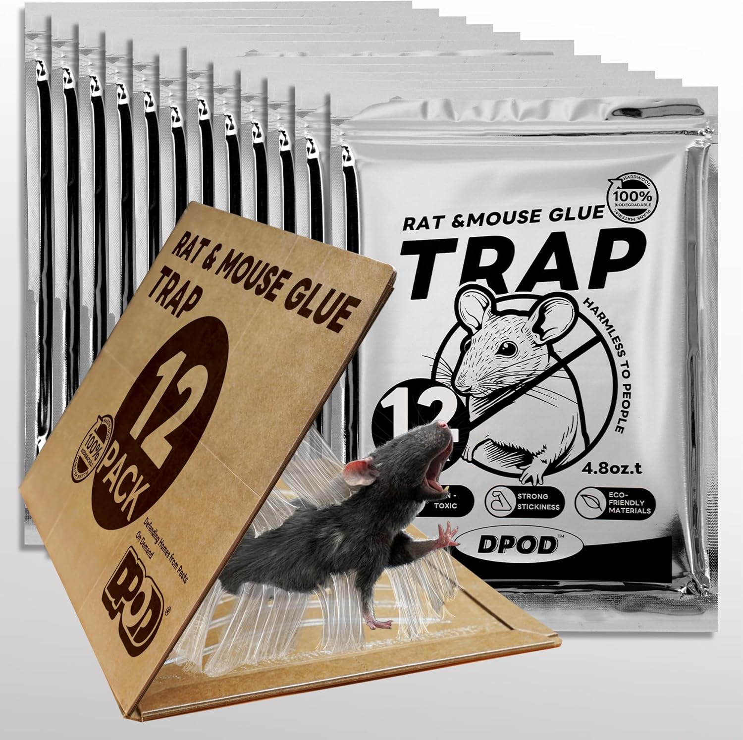 12 Pack Large Sticky Mouse Traps - Non-Toxic Indoor Glue Traps