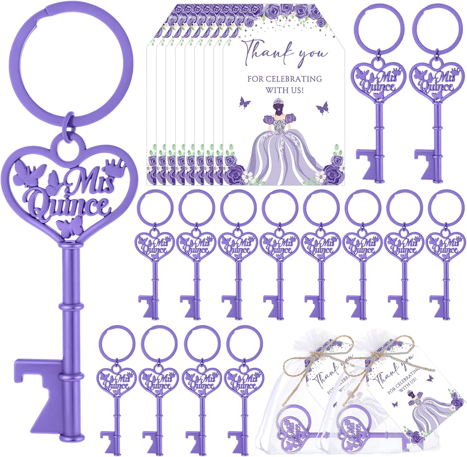 50 Sets Quinceanera Party Favors with Butterfly Keychain Openers