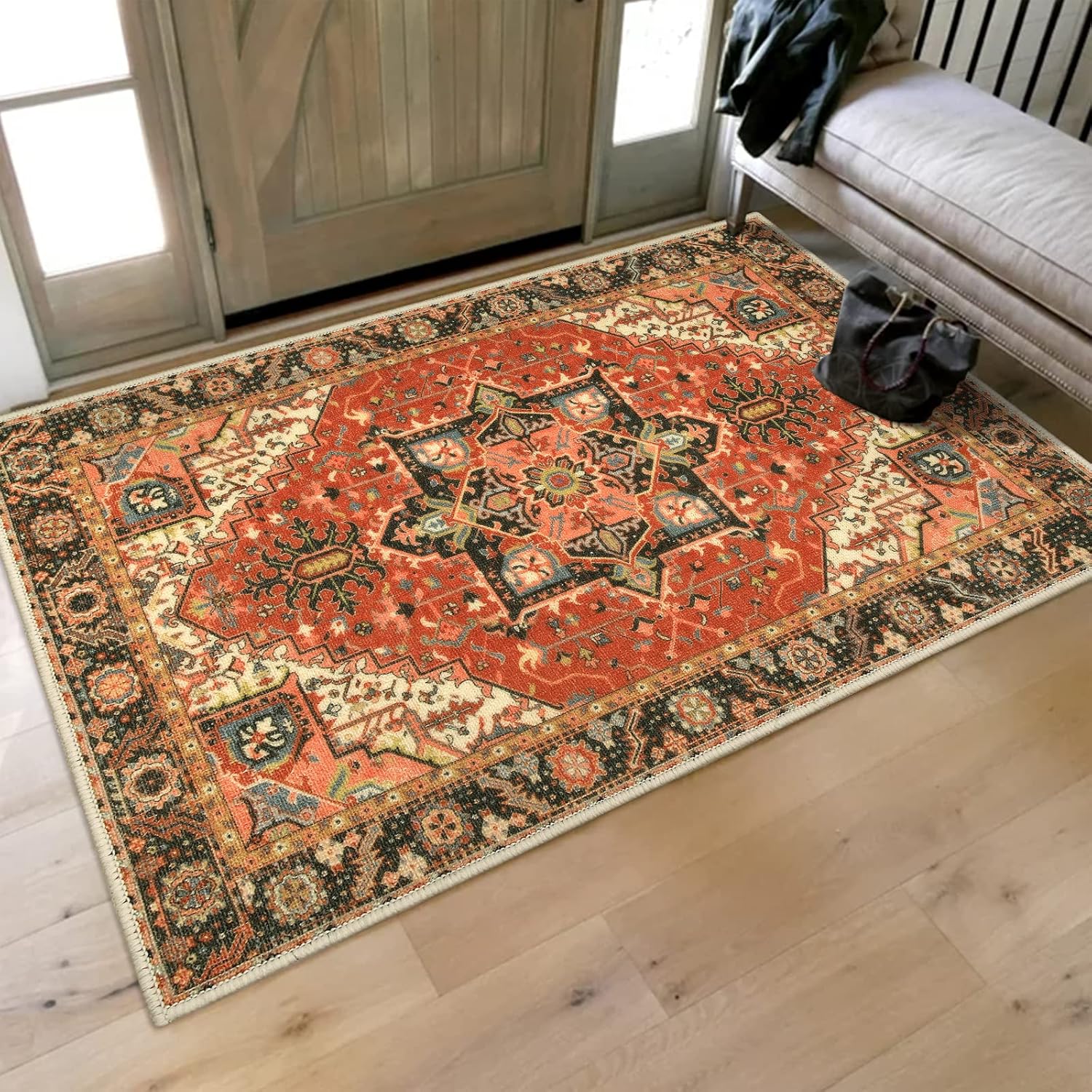 Collive Washable Indoor Door Mat for Entryway with Retro Style