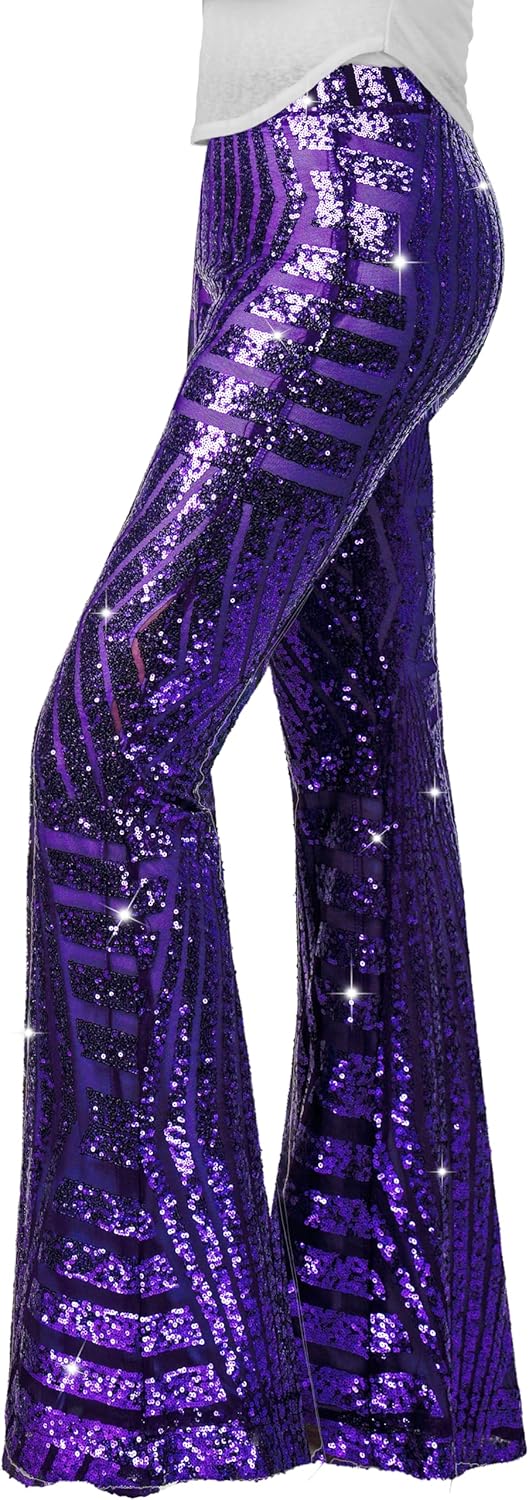 Nawgut Sequin Flare Pants for Disco Party Clubwear Women