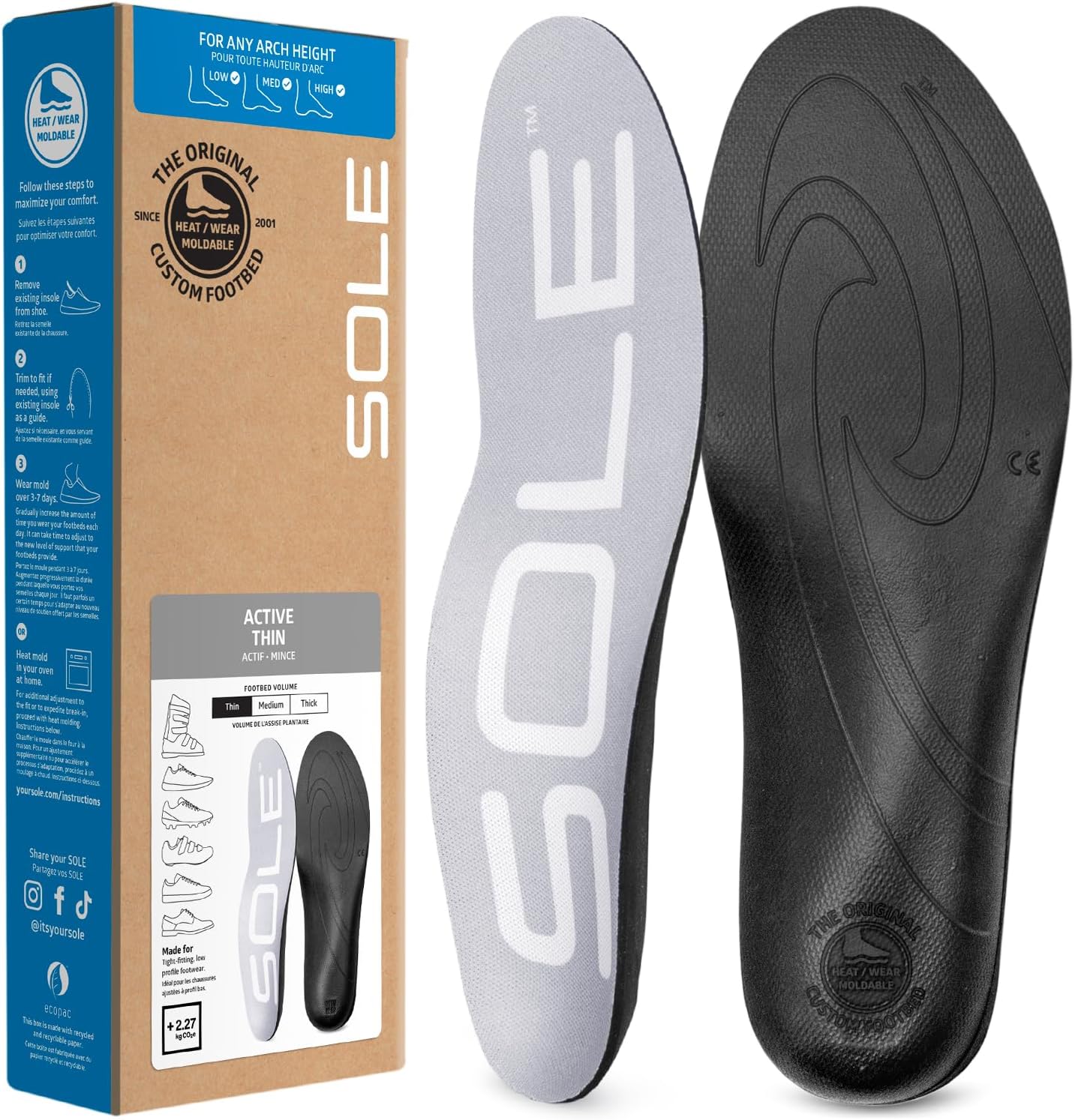 SOLE Active Thin Shoe Insoles for Plantar Fasciitis Relief