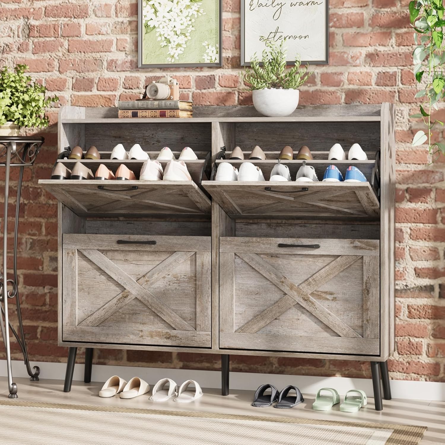 Maupvit Large Shoe Storage Cabinet with 4 Flip Drawers for Entryway