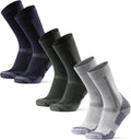 Merino Wool Hiking Crew Socks - Cushioned Anti-Blister 3 Pack Men's