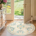 4 ft Round Floral Area Rug - Apricot Multi Vintage Low-Pile Circle