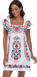 Women Mexican Embroidered Dress Ruffle Collar Sleeveless - Summer so