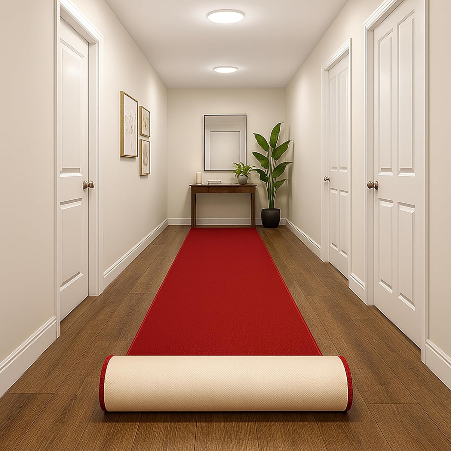 Custom Size RED Solid Plain Rubber Backed Non-Slip Stair Runner