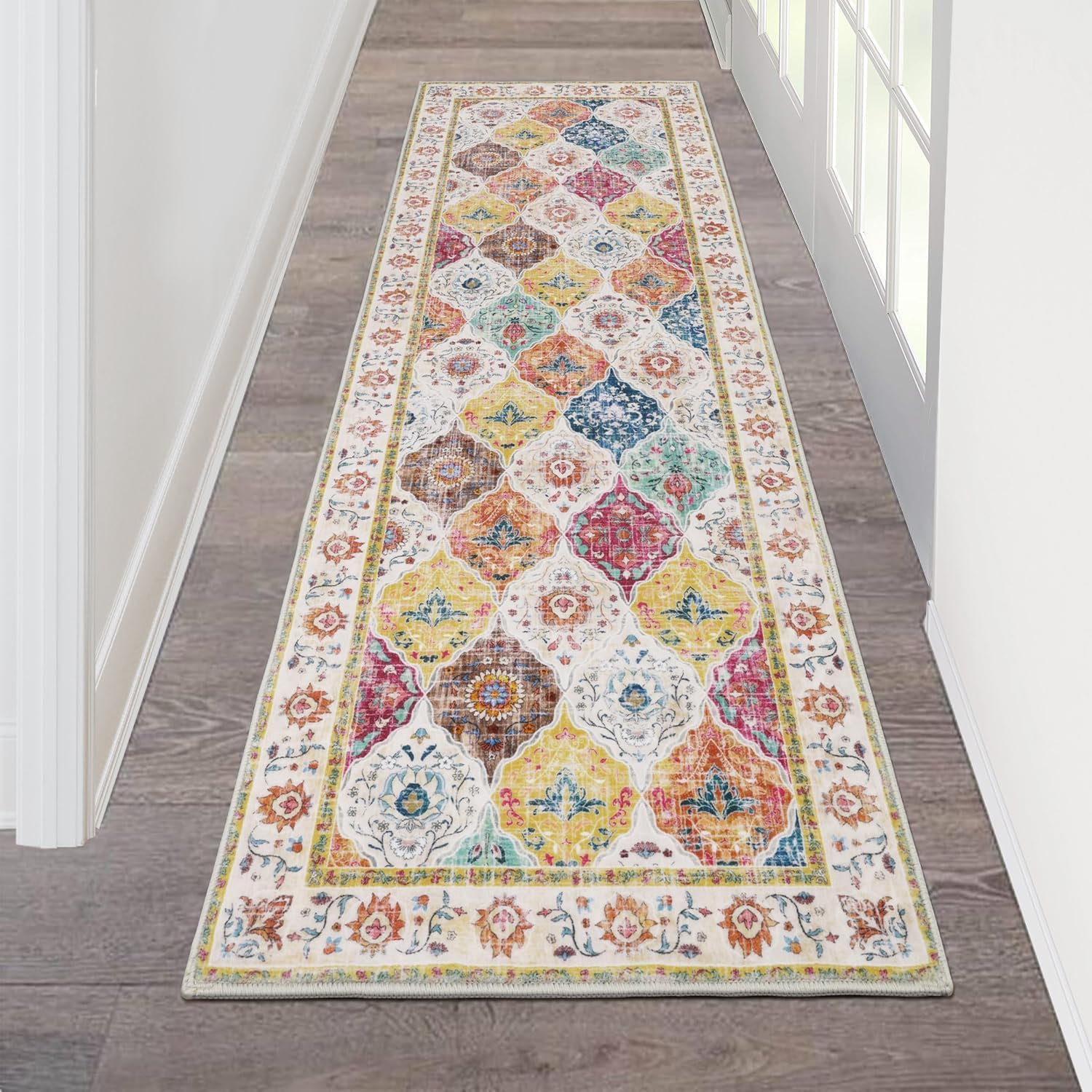 Vintage Distressed Hallway Runner Rug for Boho Home Decor