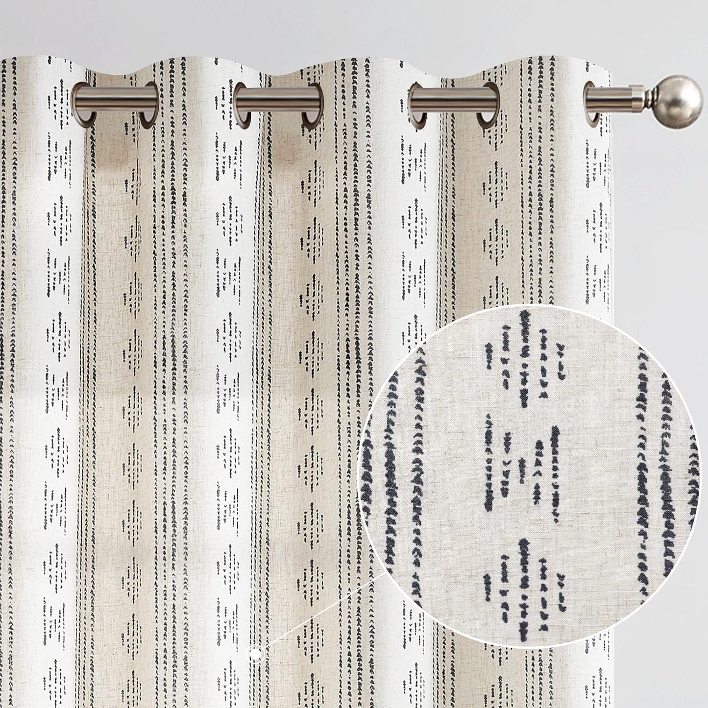 Jinchan Boho Linen Blend Curtains for Living Room - 90 Inch Panels
