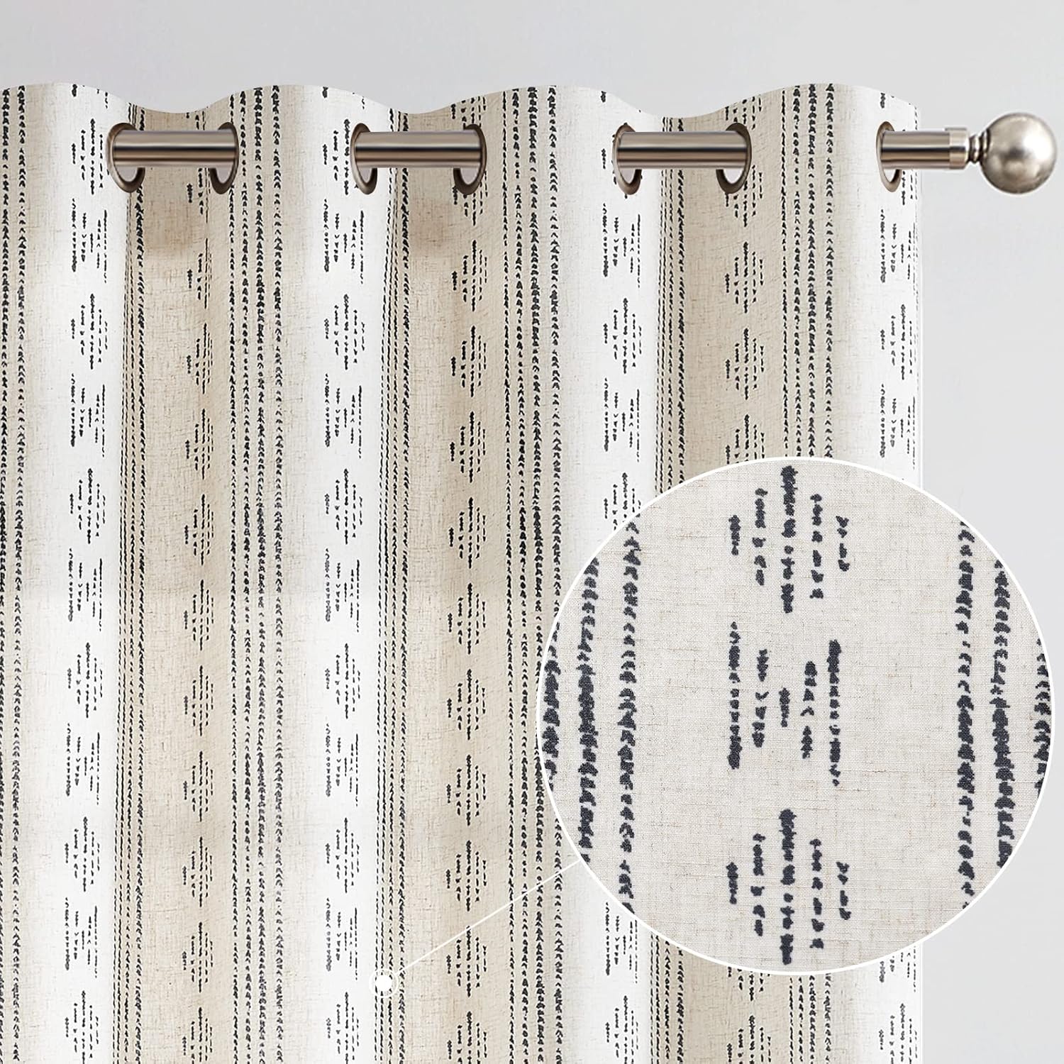 Jinchan Boho Linen Blend Curtains for Living Room - 63 Inch Panels