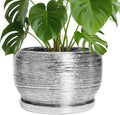 10 Inch Ceramic Planter Pot - Silver Indoor Planter with Saucer