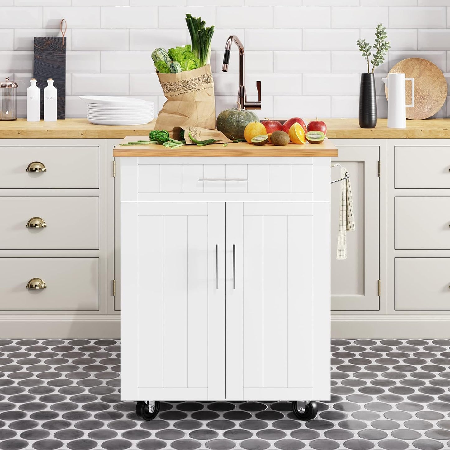 Shintenchi Kitchen Island Cart with Storage and Wheels for Easy Use