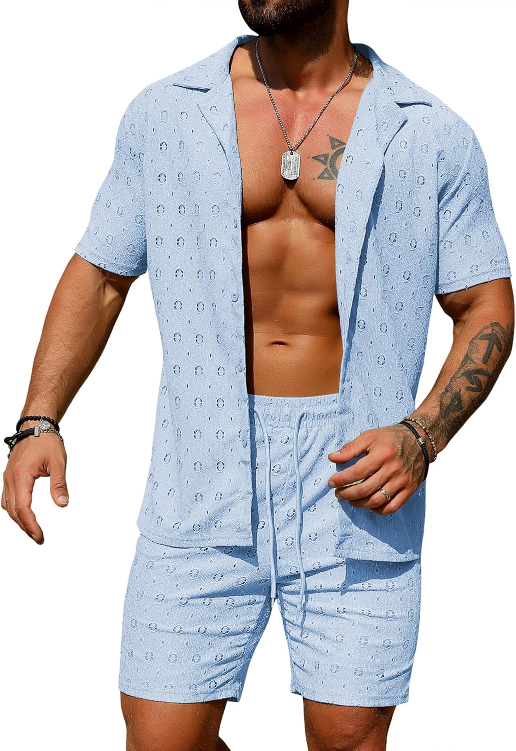 URRU Men's Summer Beach Set: Stylish Floral Lace Outfit