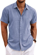 Men's Linen Shirts Short Sleeve Button Down for Men - Summer Casual
