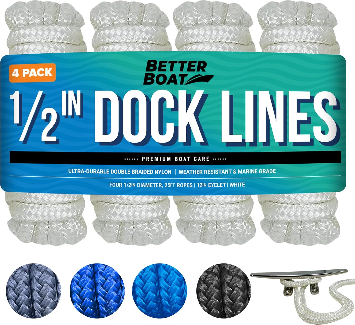 Boat Dock Lines 1/2 Inch Braided Nylon Rope for Mooring
