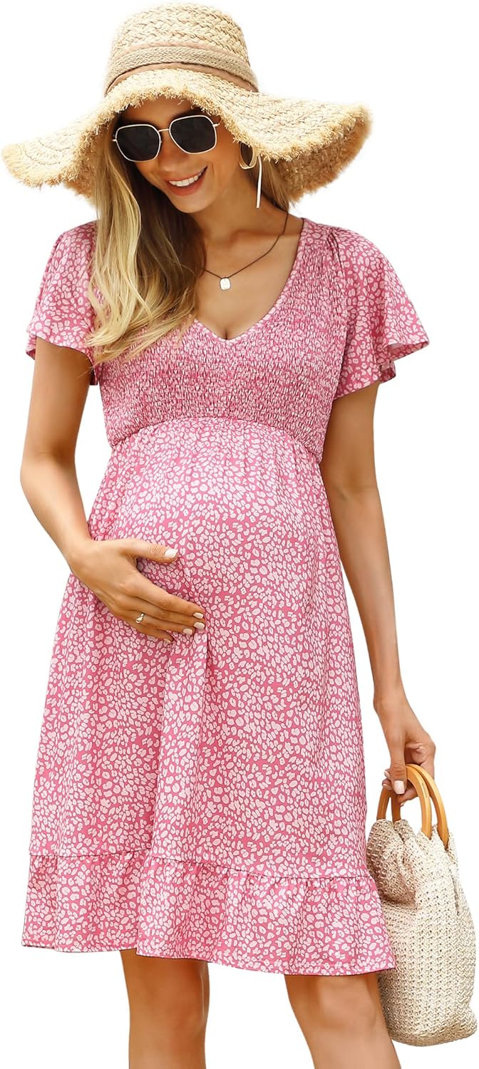 Coolmee Women's Maternity Ruffle Dress for Baby Shower Events