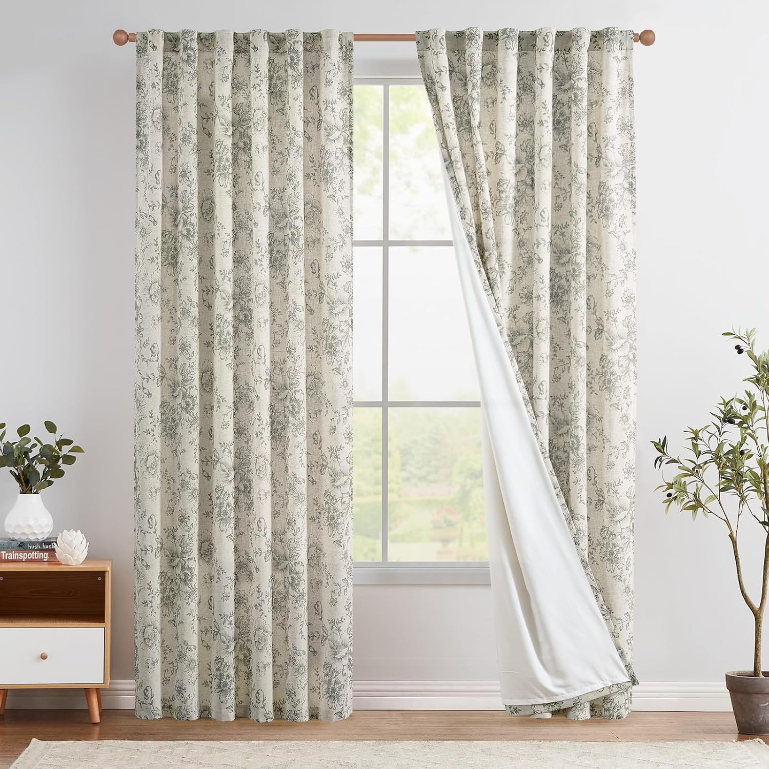 Floral Linen Blend Curtains for Living Room and Bedroom Decor